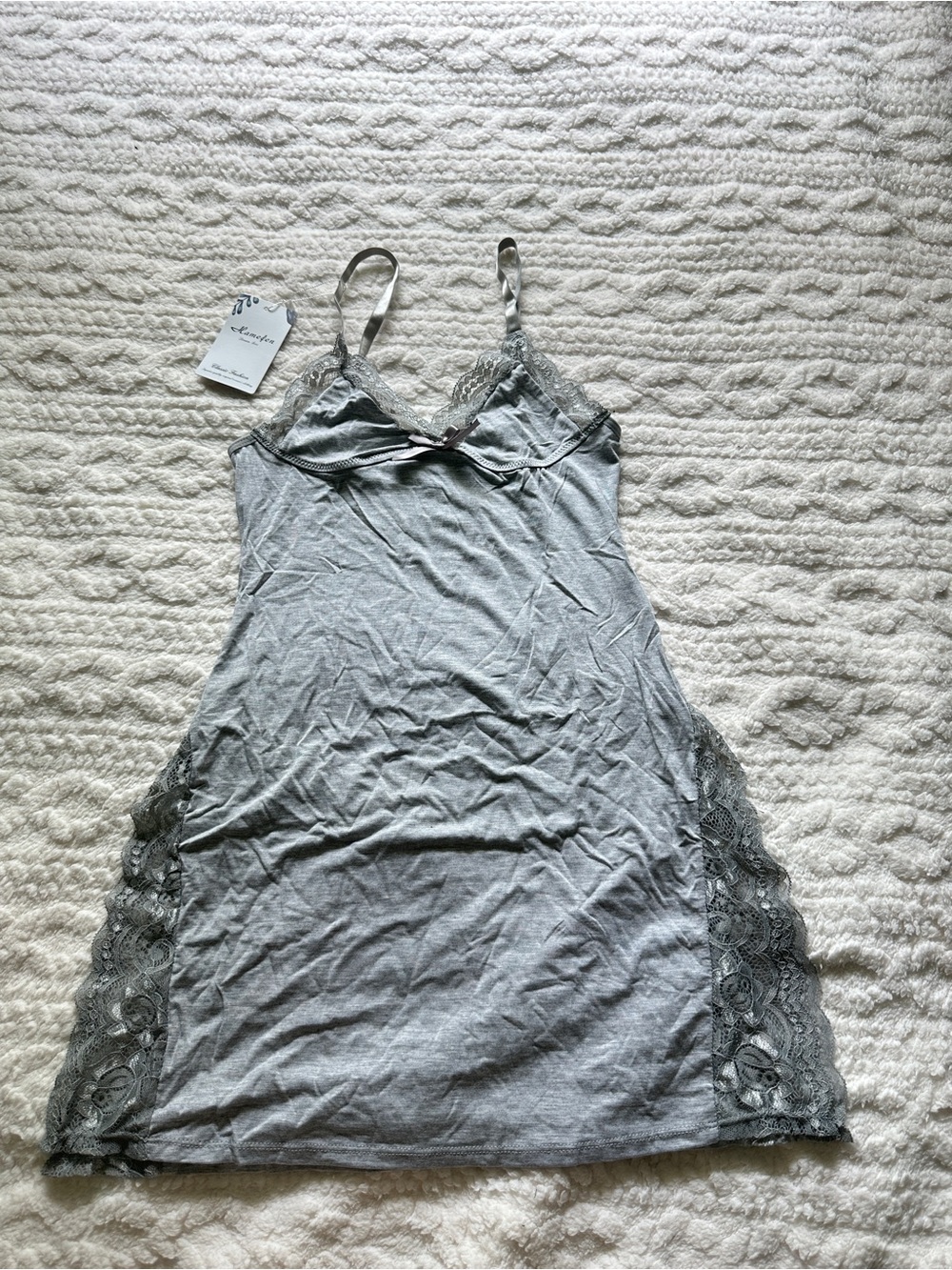 Soft Lace-Trim Chemise Nightdress in Gray